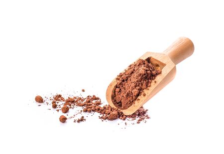 pile cocoa powder on white background.の写真素材
