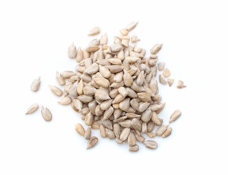 sunflower seeds on white background.の写真素材