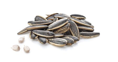 Sunflower seeds isolated on white backgroundの写真素材