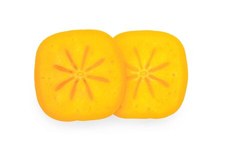 Ripe orange persimmon fruit on white background.の写真素材