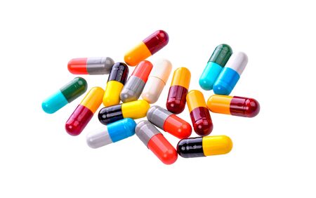 Colorful medicine on white backgroundの写真素材