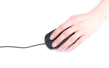 Computer mouse in hand on white background
