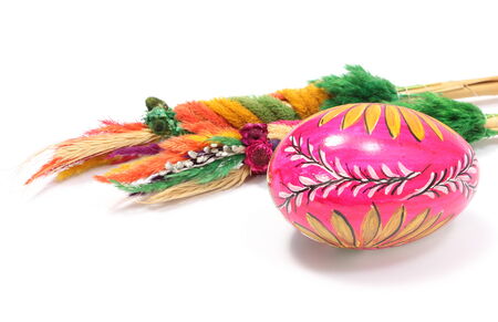 Easter colorful painted egg with easter colorful palm, Easter decoration  Isolated on white 