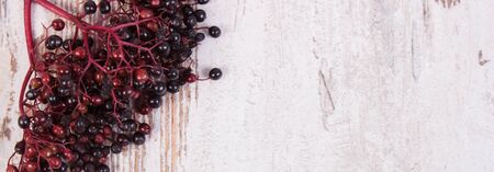 Bunch of fresh elderberry on old rustic wooden backgroundの写真素材
