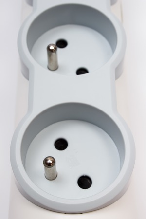 Electrical power strip on white background, electrical extension, power board