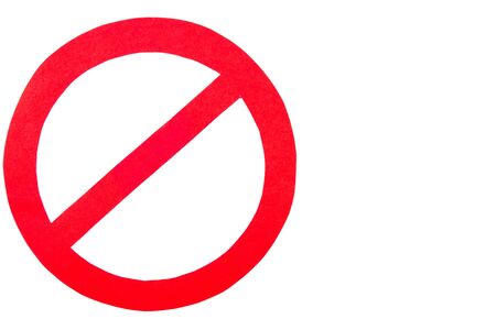Prohibition sign made of red paper on white background, copy space for textの写真素材