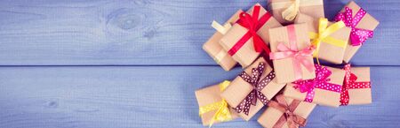 Vintage photo, Wrapped gifts with ribbons for Christmas, Valentine, birthday or other celebration...