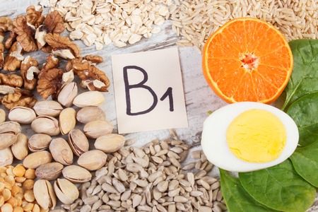 Ingredients or products containing vitamin B1 and dietary fiber, natural sources of minerals, healthy lifestyle and nutritionの写真素材