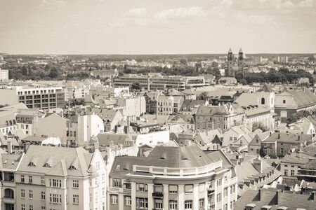 Poznan, Poland - June 28, 2016: Black and white photo, View from tower on old or modern buildings in polish city Poznan, Greater Poland provinceのeditorial素材