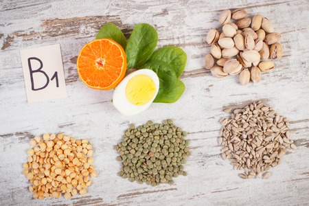 Ingredients or products containing vitamin B1 and dietary fiber, natural sources of minerals, healthy lifestyle and nutritionの写真素材