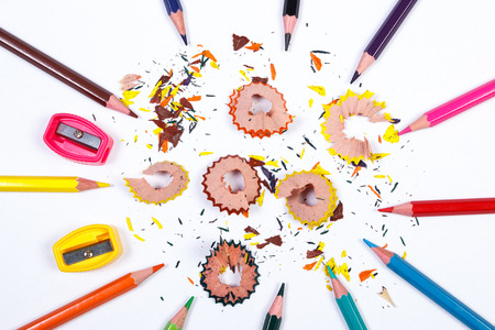 School supplies and accessories on white background, back to school conceptの写真素材