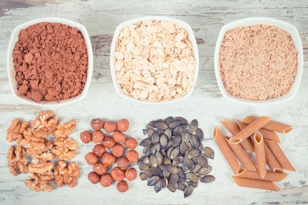 Vintage photo, Healthy food containing copper, dietary fiber and natural minerals, concept of healthy nutritionの写真素材
