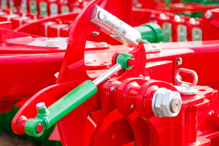 Detail and part of industrial hydraulic or pneumatic machinery, piston or actuator, engineering and technology conceptの写真素材