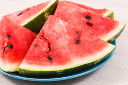 Juicy watermelon as source natural vitamins and minerals, concept of delicious and healthy dessertの写真素材