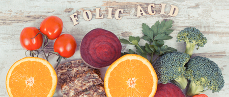 Healthy products and ingredients as source vitamin B9, dietary fiber, folic acid and natural...