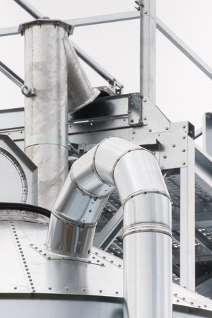 Details of silo made of stainless, concept of storage grain after harvest, detail of agricultural...