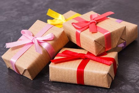 Wrapped gifts with ribbons for Christmas time, Valentine or birthday