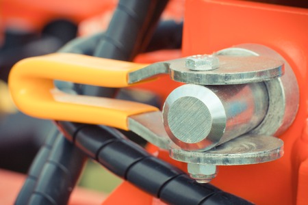 Detail and part of agricultural or industrial machinery made of steel, engineering and technology conceptの写真素材
