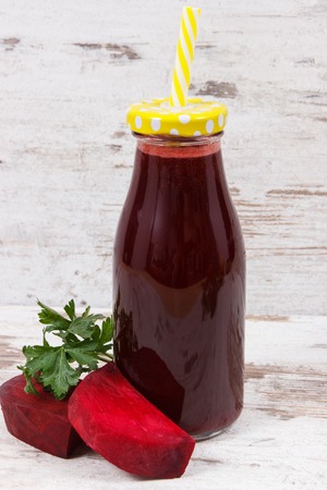 Fresh juice made of ripe beetroot. Snack or dessert containing healthy natural minerals and vitaminsの写真素材