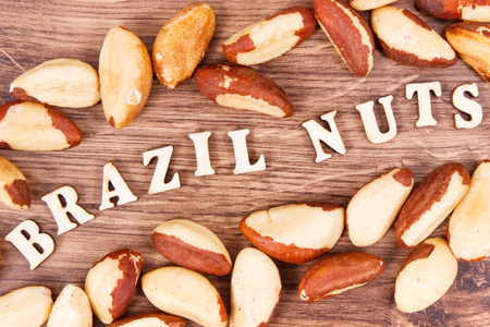 Brazil nuts containing natural minerals and vitamin, concept of healthy nutritionの写真素材