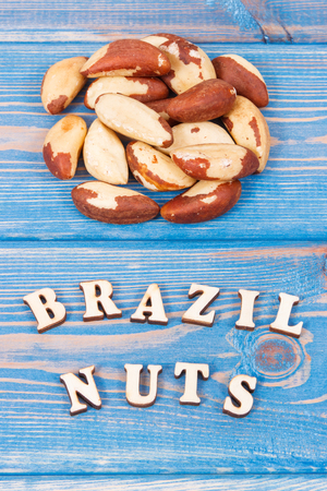 Heap of brazil nuts containing natural minerals and vitamin, concept of healthy nutritionの写真素材