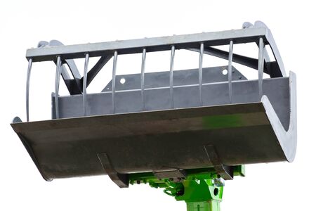 Detail and part of agricultural loader machine using for transport bales of straw after harvest,...