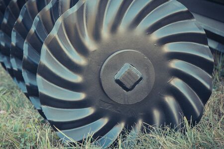 Part and detail of agricultural disk harrow. Modern technology in agriculture conceptの写真素材