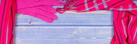 Frame of woolen gloves and shawl for womanの写真素材