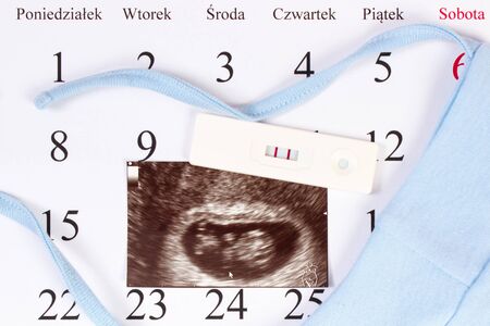 Pregnancy test with positive resultの写真素材