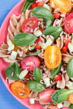 Fresh prepared healthy salad with pasta and vegetables. Best food for dieting and slimmingの写真素材