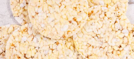 Crunchy rice or corn waffles with spices, concept of healthy dietary breakfastの写真素材