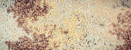 Vintage photo, Various groats, brown rice, amaranth and quinoa seed, concept of healthy, gluten free...
