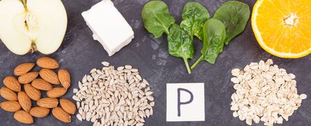 Products and ingredients containing natural vitamin P, dietary fiber and minerals. Best nutritious food for healthy lifestylesの写真素材