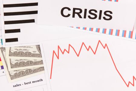Inscription crisis, currencies dollar and declining chart as risk of global financial crisis caused...