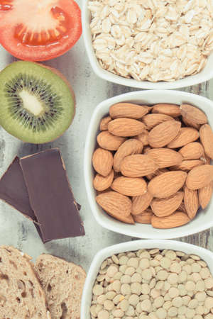Best nutritious food for healthy sleep. Concept of ingredients containing melatonin and tryptophan