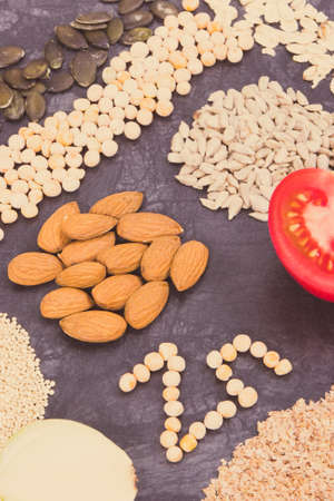 Inscription Zn with healthy nutritious eating containing zinc, vitamins, minerals and dietary fiberの写真素材