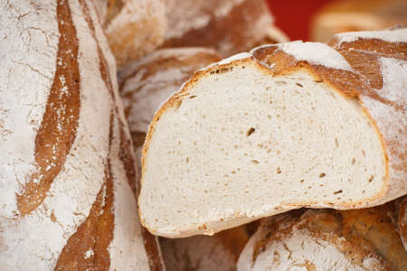 Fresh wholegrain baked loaves of rye or wheat bread