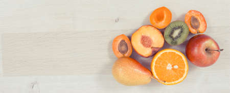 Fresh natural fruits containing nutritious vitamins and minerals for healthy lifestyles, place for...