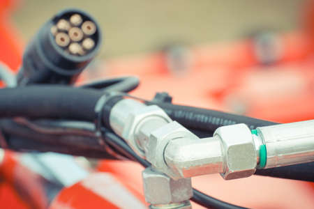 Detail and part of hydraulic or pneumatic mechanism in industrial or agricultural machine....