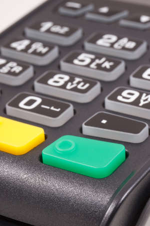 Credit card reader as device using for cashless paying. Payment terminal. Finance and banking...