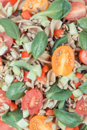 Fresh prepared healthy salad with pasta and vegetables. Best food for dieting and slimmingの写真素材