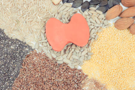 Red thyroid shape and best nutritious natural food for healthy thyroidの写真素材