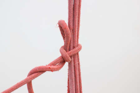 Red rope as part and detail of yacht. Tavel, transportationの写真素材