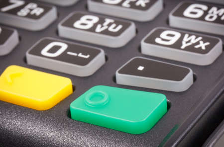 Payment terminal, credit card reader using for cashless paying. Finance and banking conceptの写真素材
