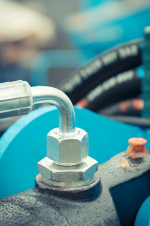 Hydraulic or pneumatic mechanism in industrial or agricultural machine. Technology and engineeringの写真素材