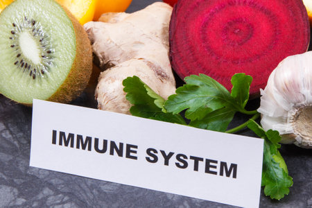 Fresh fruits and vegetables containing healthy vitamins, minerals and dietary fiber. Natural immune...