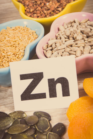 Healthy food as source natural zinc, dietary fiber and other vitamins and mineralsの写真素材