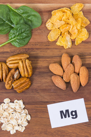 Nutritious healthy food containing magnesium, dietary fiber and other vitamins or mineralsの写真素材