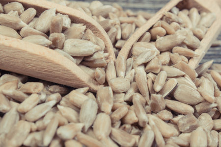 Heap of fresh healthy sunflower as source natural vitamins and minerals. Nutritious eatingの写真素材