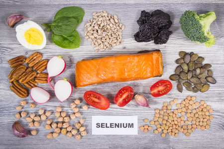 Nutritious healthy food containing natural selenium, dietary fiber and other vitamins or mineralsの写真素材